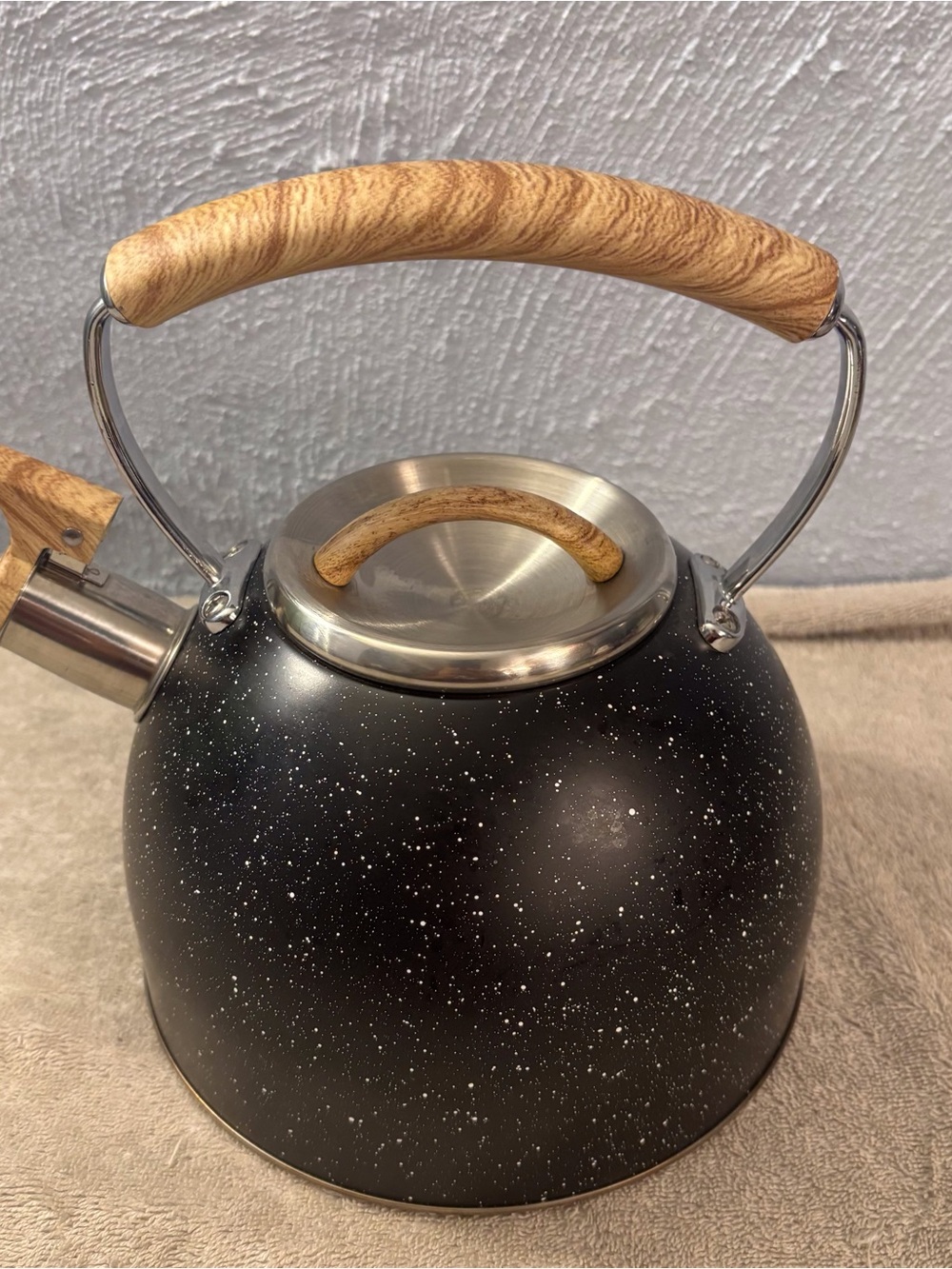 Speckled Black Stovetop Tea Kettle with Wood-Style Handle Just Teazen 2.5 QT